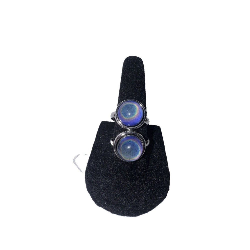 Matching Pair Silver Tone Mood Rings Adjustable Best Friend Color Changing Rings